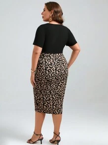 SHEIN Clasi 大碼豹紋印花前繫帶緊身洋裝 - 彩色 - 查看 2