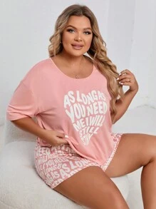 Hơn Đồ họa Khẩu hiệu Thả vai Bộ PJ - Màu Hồng  San hô - Xem 4