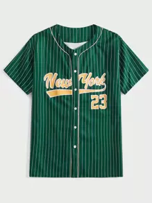 ROMWE MEN Prep Men Striped & Letter Graphic Shirt - Green - View 1