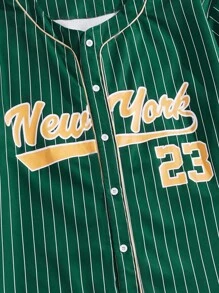 ROMWE MEN Prep Men Striped & Letter Graphic Shirt - Green - View 4