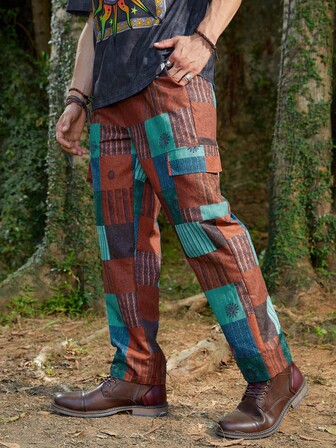 Guys Patchwork Print Flap Pocket Side Pants