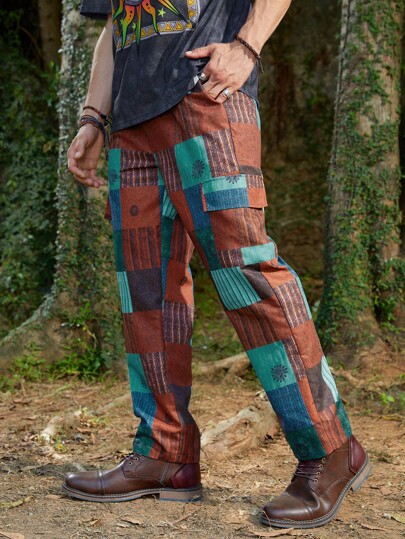 Guys Patchwork Print Flap Pocket Side Pants