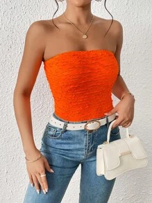 SHEIN Essnce Áo nữ màu trơn Giải trí - trái cam - Xem 4