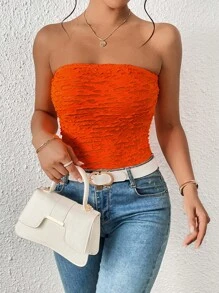 SHEIN Essnce Áo nữ màu trơn Giải trí - trái cam - Xem 2