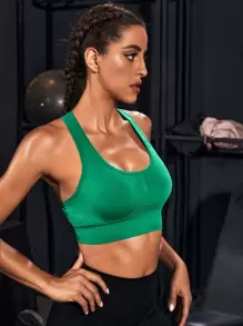 Powerista Medium Support  Seamless Sports Bra - Green - View 3