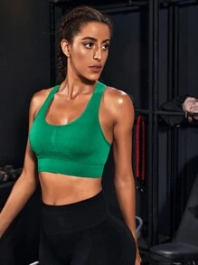 Powerista Medium Support  Seamless Sports Bra - Green - View 4