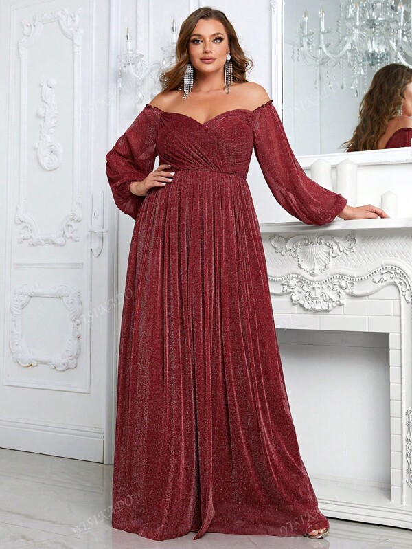 YISIKADO Plus rochie formală cu sclipici cu mânecă lanternă cu umăr