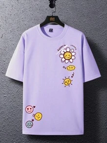 Claim Dot 加大码男式卡通字母图案 T 恤 - 淡紫色 - 查看 2