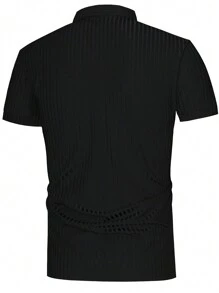 Manfinity Homme Polo Liso Para Hombre, Polo Informal De Trabajo Negro Liso Con Botones Para Marido - Negro - Ver 2