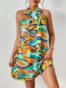 SHEIN Privé Đầm Buộc lại Tất cả trên in Boho - Nhiều màu - Xem 1