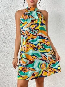 SHEIN Privé Đầm Buộc lại Tất cả trên in Boho - Nhiều màu - Xem 2