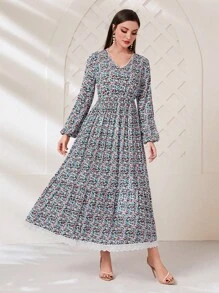 Mulvari Đầm Tương phản ren Viên lá sen Họa tiết hoa Boho - Nhiều màu - Xem 5