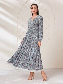 Mulvari Đầm Tương phản ren Viên lá sen Họa tiết hoa Boho - Nhiều màu - Xem 6