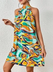 SHEIN Privé Đầm Buộc lại Tất cả trên in Boho - Nhiều màu - Xem 6