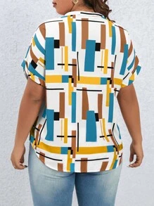 SHEIN Clasi Bluse mit Geo Muster, Fledermausärmeln, Popover - Verschiedenfarbig - Übersicht 2