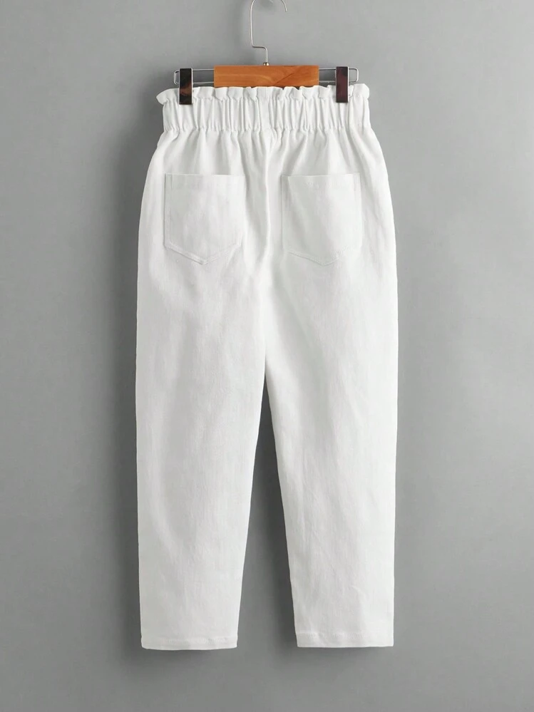 Vaqueros de moda y versátiles con cintura type paper bag y tobillo para niña preadolescente, azul claro - Blanco - Ver 2