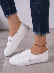 Sporty Sneakers For Women, Letter Graphic Lace-up Front Skate Shoes - White - View 4