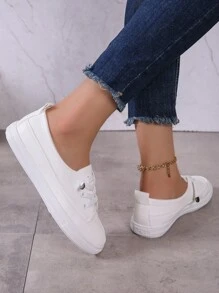 Sporty Sneakers For Women, Letter Graphic Lace-up Front Skate Shoes - White - View 5