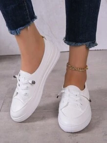 Sporty Sneakers For Women, Letter Graphic Lace-up Front Skate Shoes - White - View 6