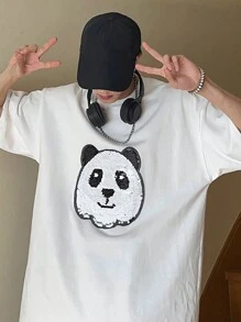 Manfinity Hypemode Lỏng lẻo phù hợp Nam Có thể mặc đảo ngược Kim sa Hình con hổ Thả vai Áo thun - trắng - Xem 3