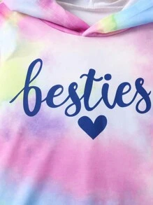 SHEIN 女小童紮染字母圖案連帽衫和運動褲 - 彩色 - 查看 3