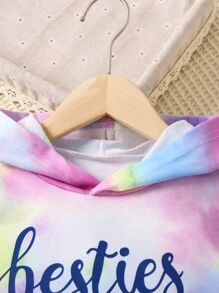 SHEIN 女小童紮染字母圖案連帽衫和運動褲 - 彩色 - 查看 4
