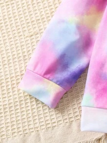 SHEIN 女小童紮染字母圖案連帽衫和運動褲 - 彩色 - 查看 6