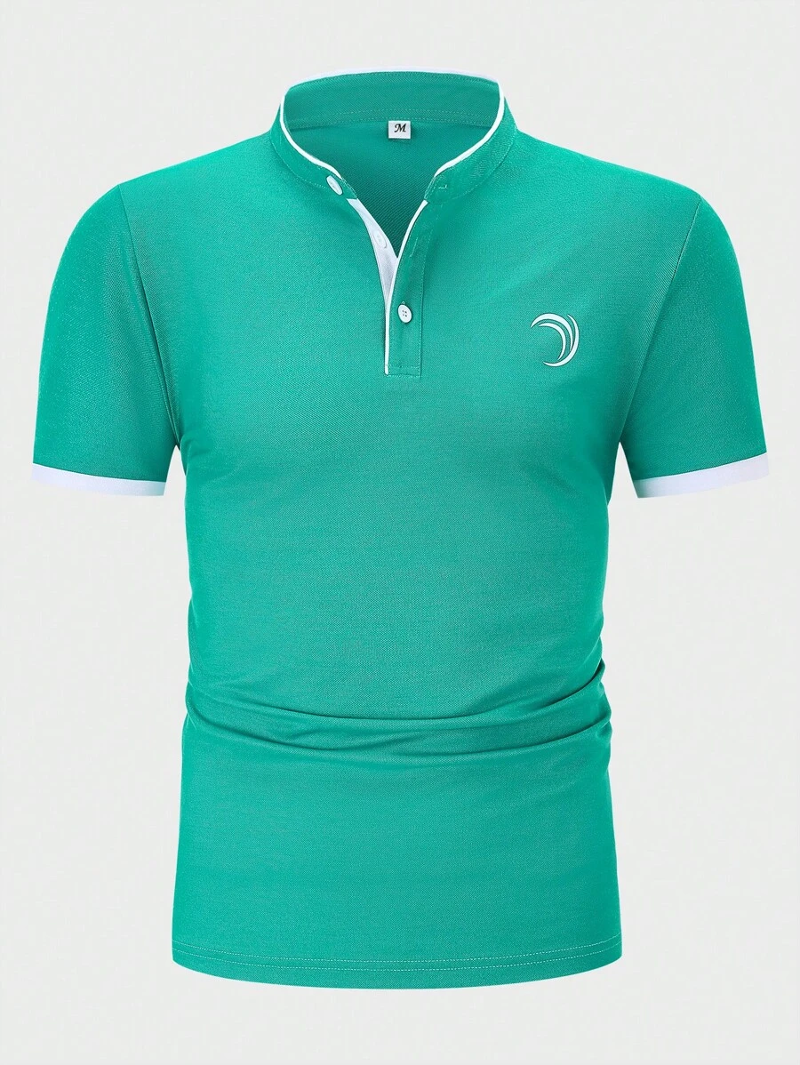 Manfinity Homme Men Graphic Print Contrast Binding Polo Shirt - Cadet Blue - View 1