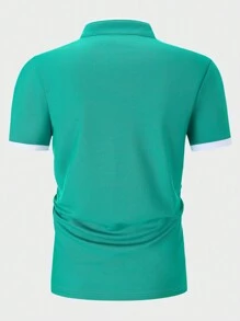 Manfinity Homme Men Graphic Print Contrast Binding Polo Shirt - Cadet Blue - View 2