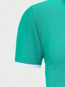 Manfinity Homme Men Graphic Print Contrast Binding Polo Shirt - Cadet Blue - View 4