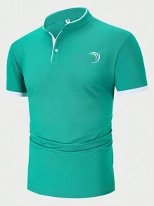 Manfinity Homme Men Graphic Print Contrast Binding Polo Shirt - Cadet Blue - View 5