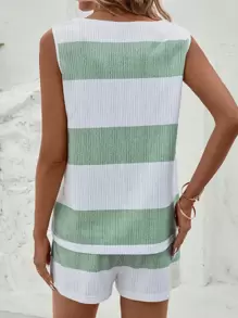 SHEIN LUNE Colorblock Tank Top & Drawstring Waist Shorts