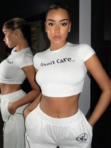 SHEIN ICON Áo thun nữ Slogan Giải trí - trắng - Xem 3