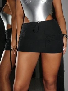 SHEIN X Antonella SHEIN ICON Figurbetonter Rock mit Pattentasche, - Schwarz - Übersicht 8