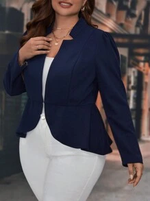 SHEIN Clasi Talla grande Blazer escote V detalle bajo con fruncido con parte delantera abierta