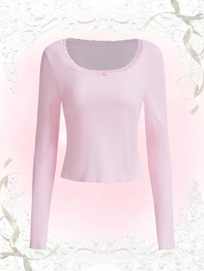 Contrast Lace Crop Tee, School