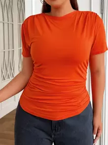 SHEIN EZwear Plus Solid Ruched Side Tee