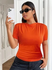 SHEIN EZwear Plus Solid Ruched Side Tee
