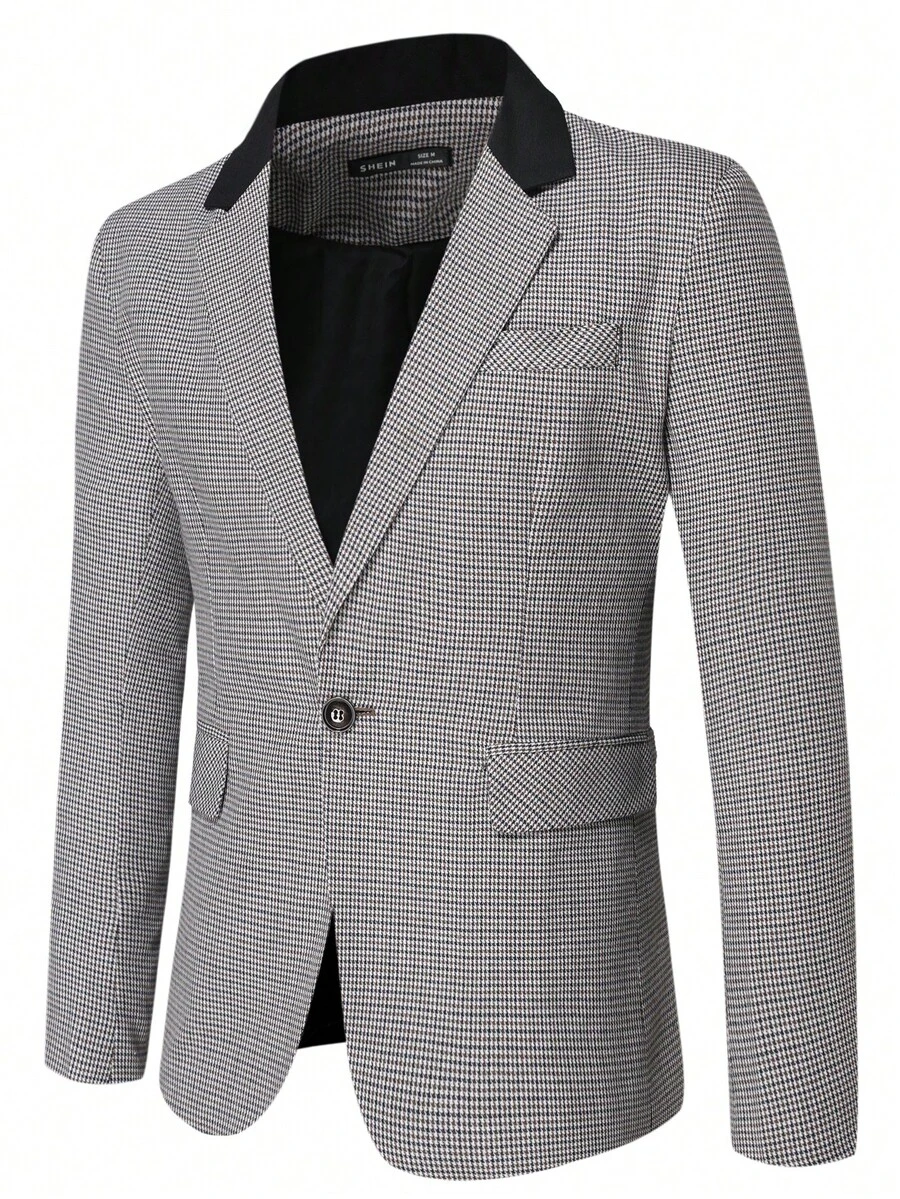 Manfinity Mode Men Houndstooth Print Single Button Blazer - Multicolor - View 1