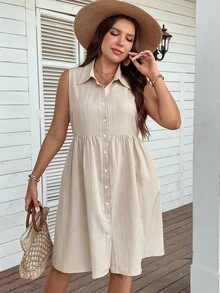 SHEIN LUNE Talla grande Vestido camisero con botón delantero - Albaricoque - Ver 5