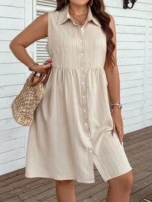 SHEIN LUNE Talla grande Vestido camisero con botón delantero - Albaricoque - Ver 6