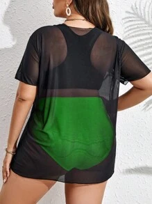 Swim Lushoire Conjunto de bikini gráfico tropical y con lema en talla grande para playa de verano con cubierta incluida