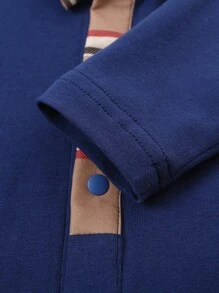 Bodysuits Em bé Nút phía trước Nơ Bướm Sọc ca rô - Màu xanh hải quân - Xem 4