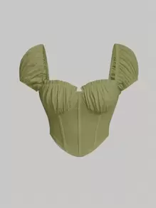 SHEIN MOD Ruched Bust Asymmetrical Hem Tee - Army Green - View 1