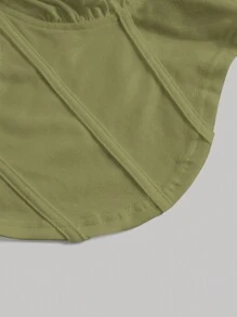 SHEIN MOD Ruched Bust Asymmetrical Hem Tee - Army Green - View 3