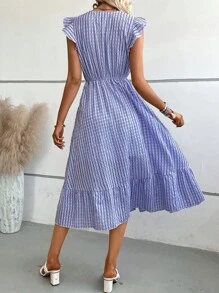 SHEIN VCAY Đầm Xù Viên lá sen Trọn gói Kẻ sọc Giải trí - Màu tím - Xem 2