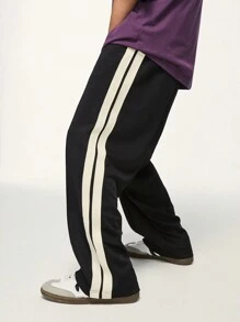 INFLATION Men Contrast Side Seam Slant Pocket Trousers - Black - View 3