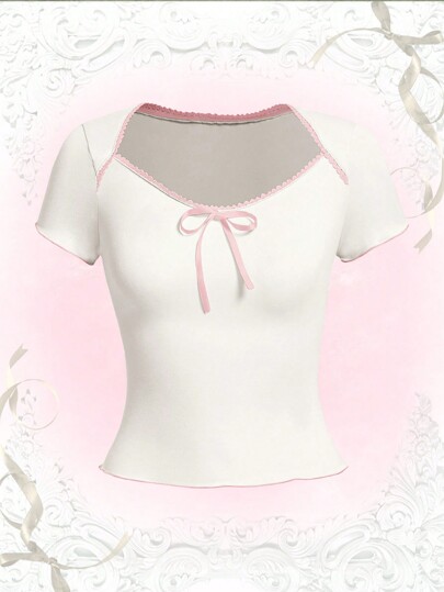 Kawaii Contrast Binding Tie Front Tee
