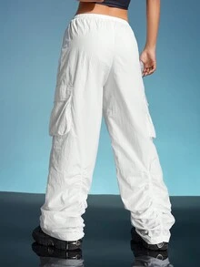 SHEIN ICON Flap Pocket Side Drawstring Waist Parachute Pants - White - View 6