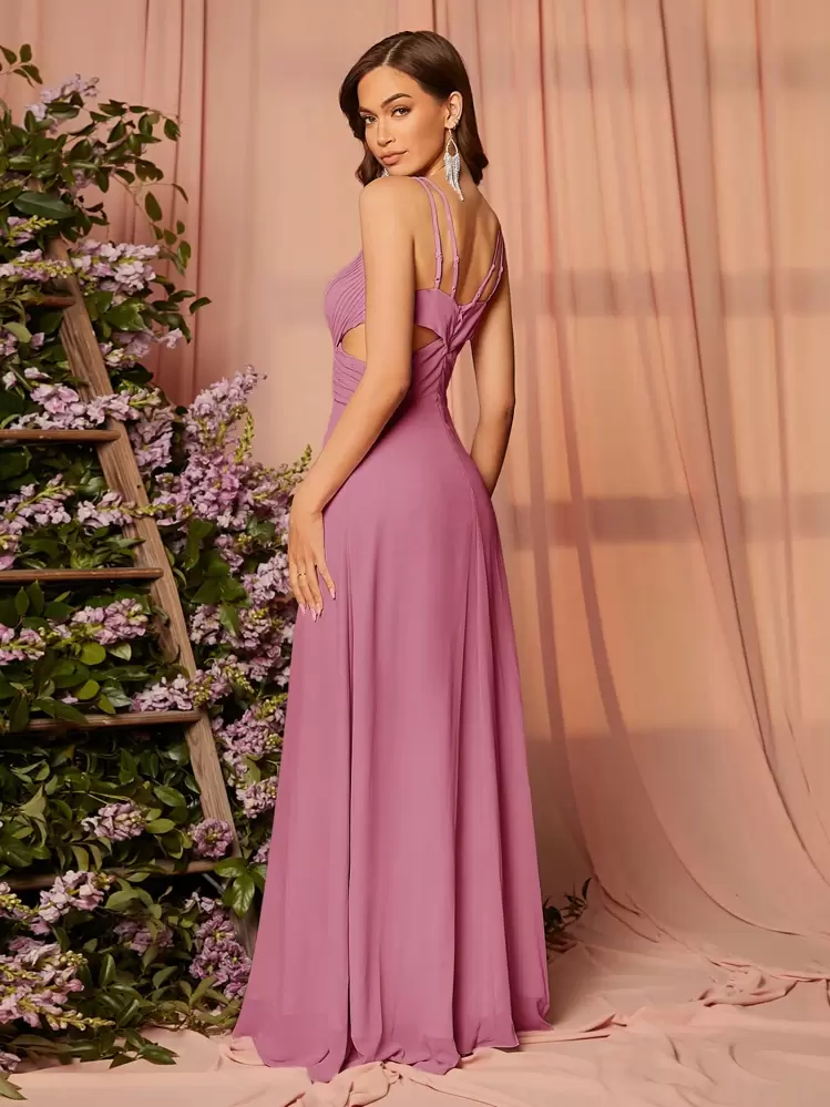 SHEIN Belle Vestido de Dama de Honra Elegante com Alças Cruzadas na Frente - Rosa empoeirado - Visão 2